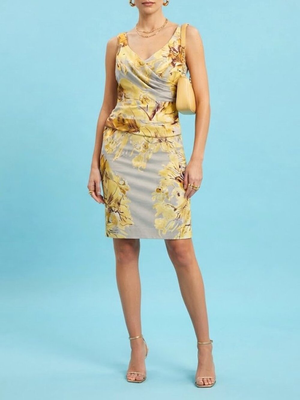 Suzi Chin for Maggy Boutique Gray & Yellow Floral Mini Dress